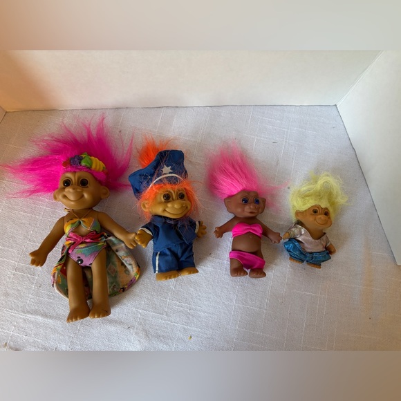 Russ Other - Russ Vintage Colorful Troll Dolls Set of 4 1980s Toys Dolls Police Beach